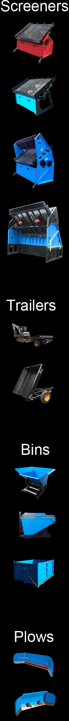 Factory financing on Soil Screeners, Dump Bins and Mini Dump Trailers.